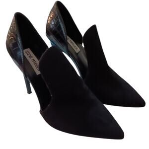 STEVE MADDEN‎ Faux Suede Croc High Heels Black 7 Pointy Toe Sexy Dressy Event
